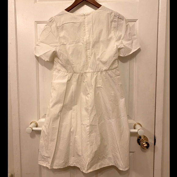 White 100% cotton structured tie-front babydoll mini dress - Picture 3 of 4